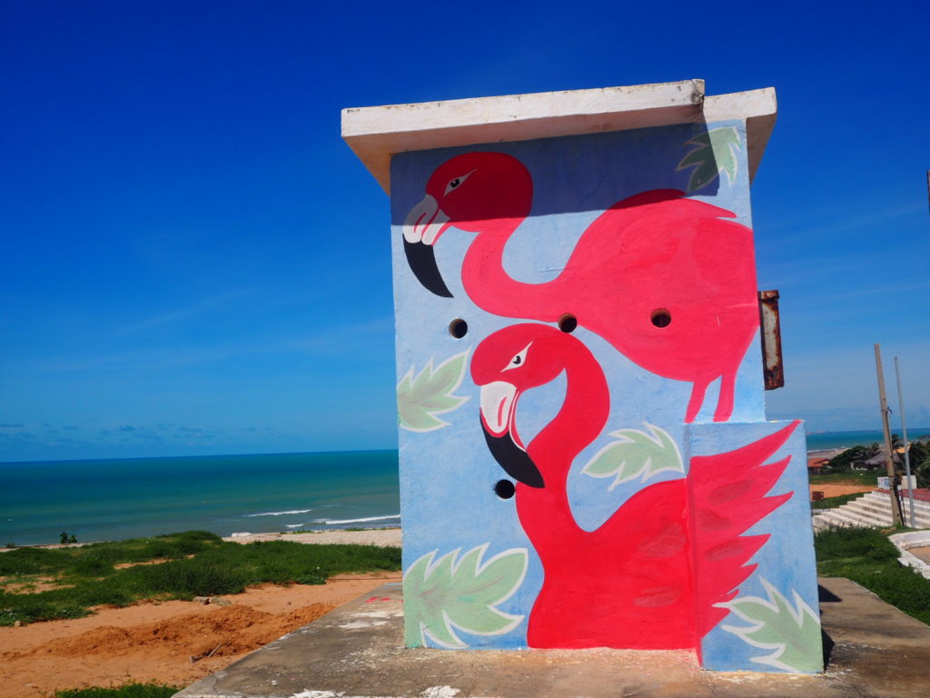 Plage de Canoa Quebrada, Brésil. Street art Flamants roses