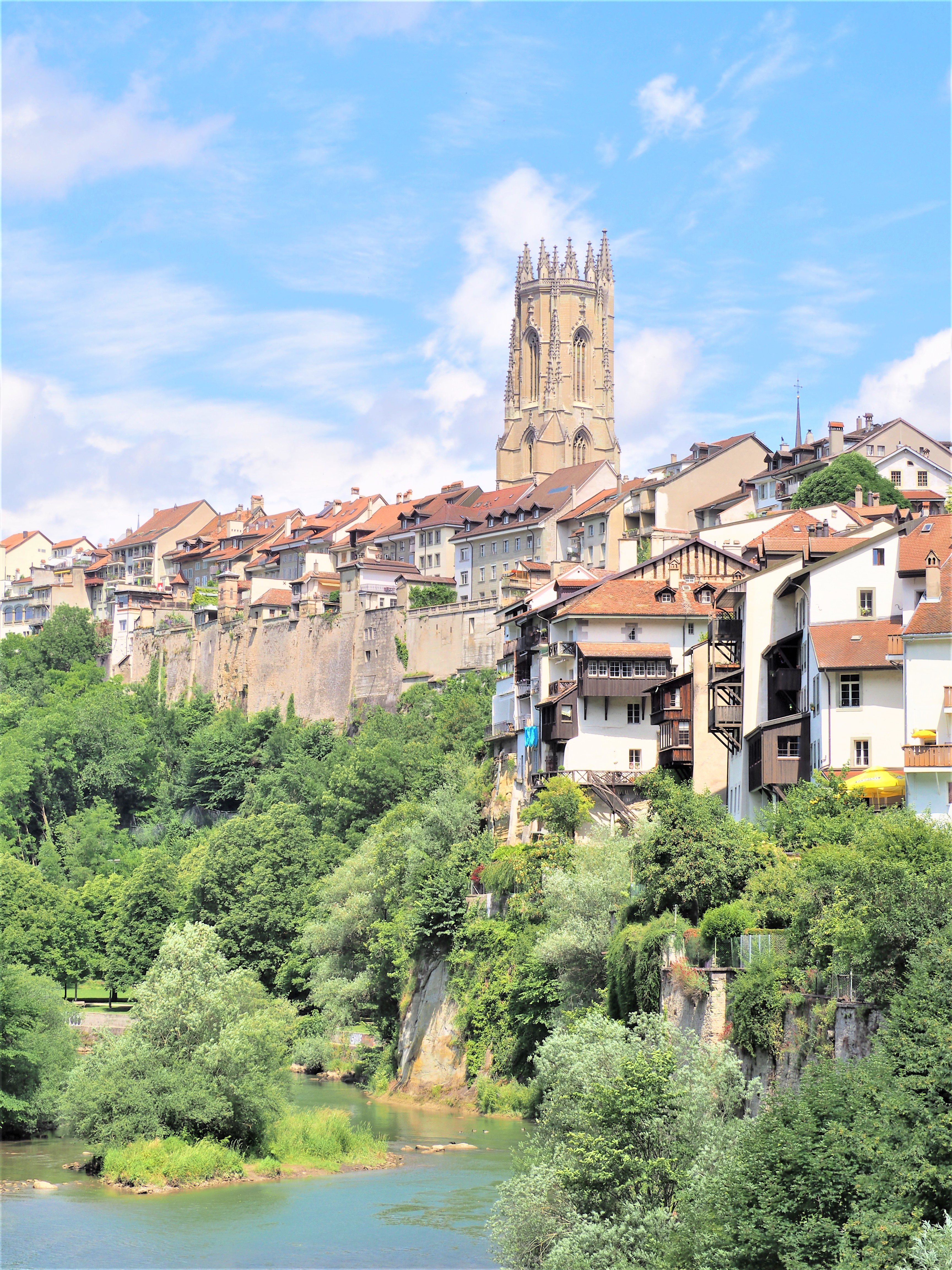 fribourg et sa cathédrale. Vue depuis le pont Saint-Jean