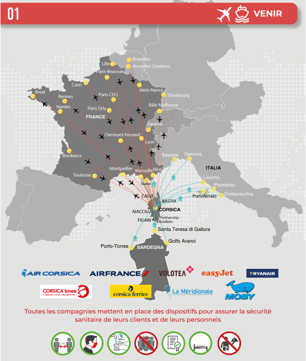 Carte avion bateau corse venir été 2020 transport