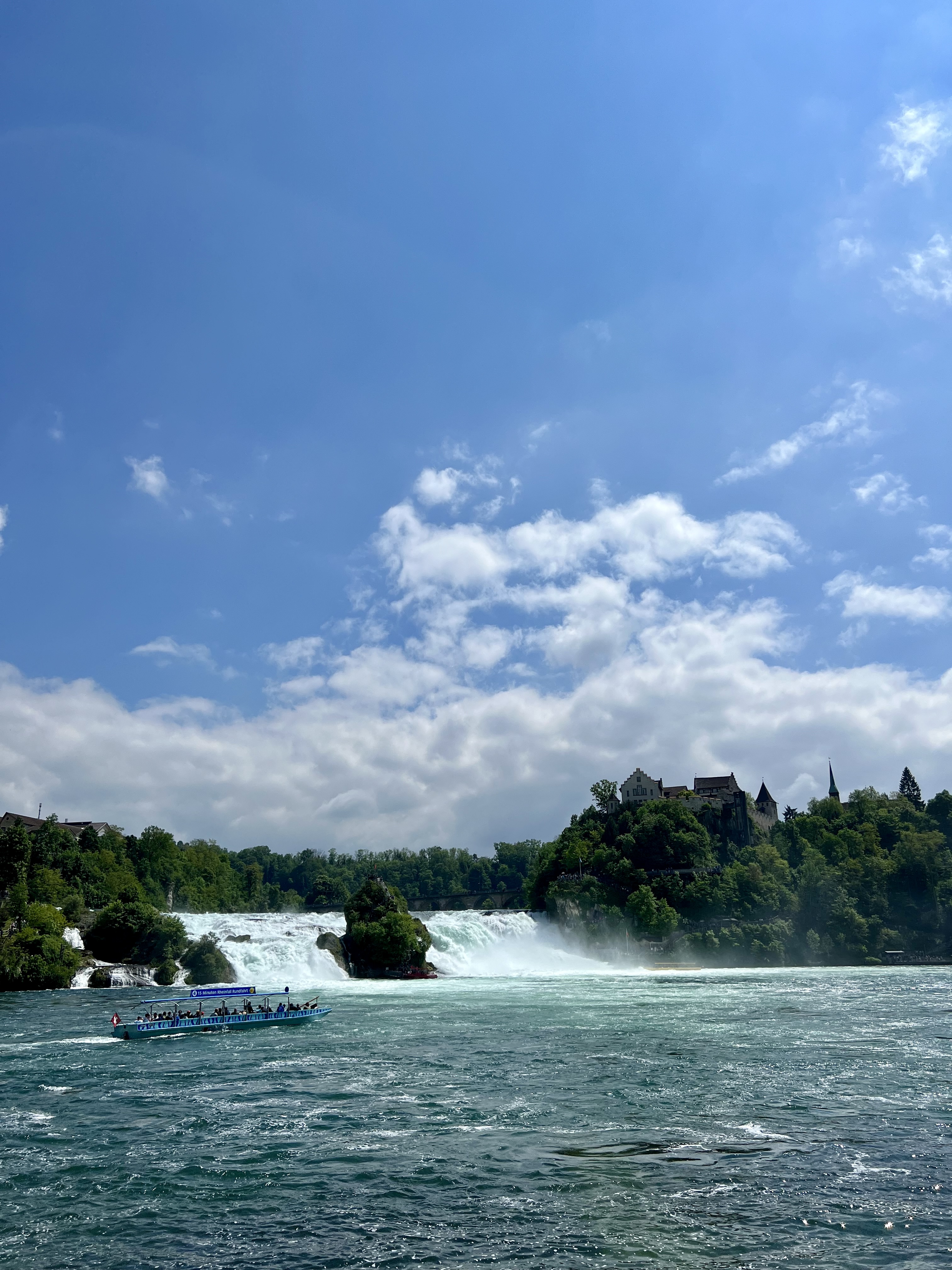 bateau avec les chutes du rhin en suisse